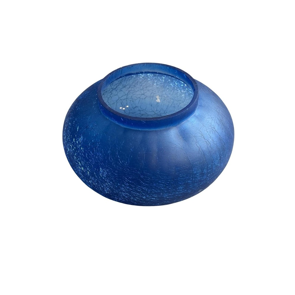 Cobalt Blue Crackle Art Glass Rose Bowl Vase Satin Frosted Round Bud Candle